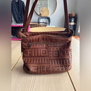 Vintage Brown Embossed Leather Shoulder Bag